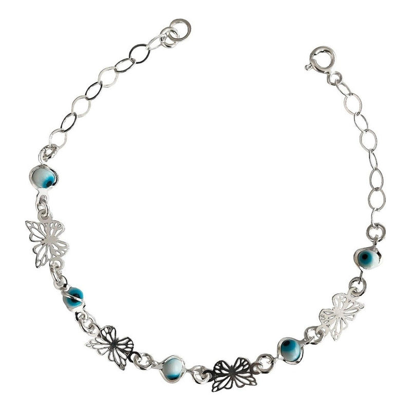 Pulsera Ajustable Mariposas Primavera Verano Plata Ley 925