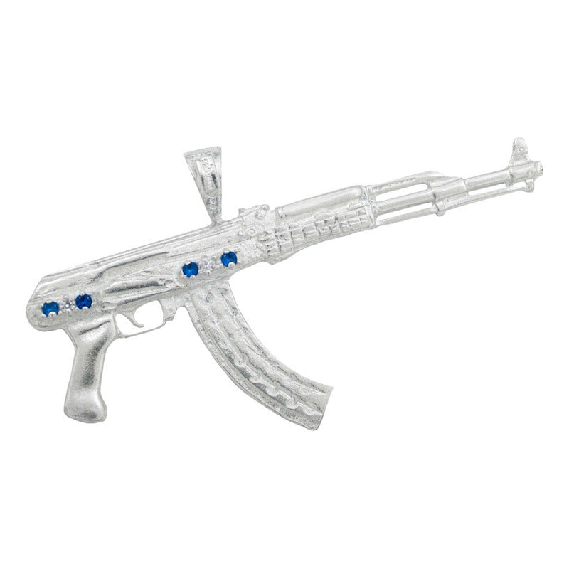 Dije Doble Vista Rifle Ak47 Sin Culata Zirconias Plata 925