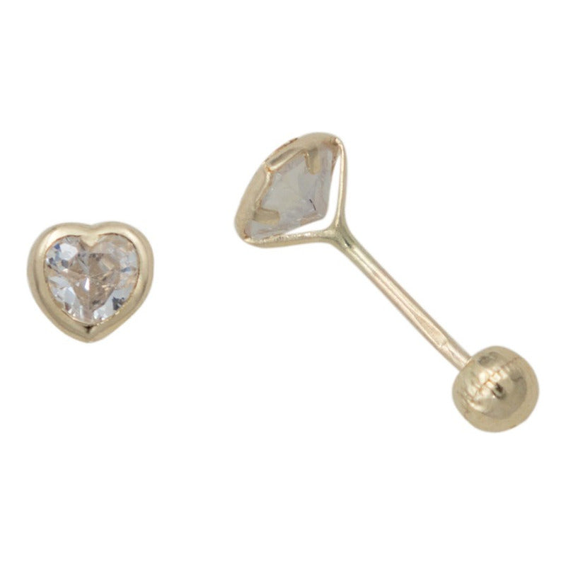 Arete Broquel Corazón Lisa Zirconia Amor Regalo Oro 10k 3 Mm