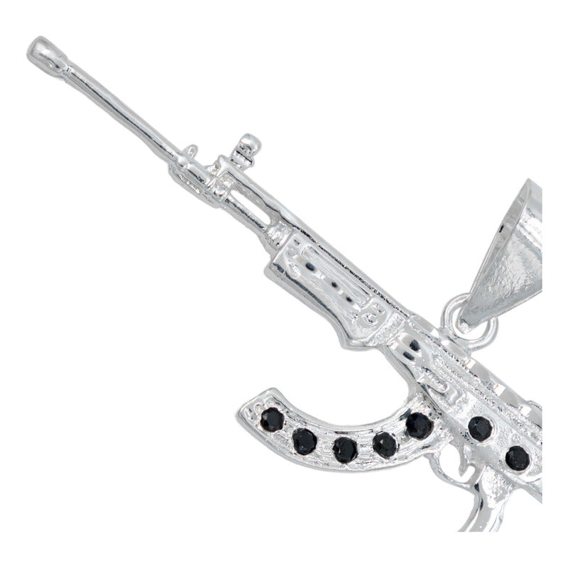 Dije Mediano Rifle Ak 47 Cuerno De Chivo Plata Solida S925