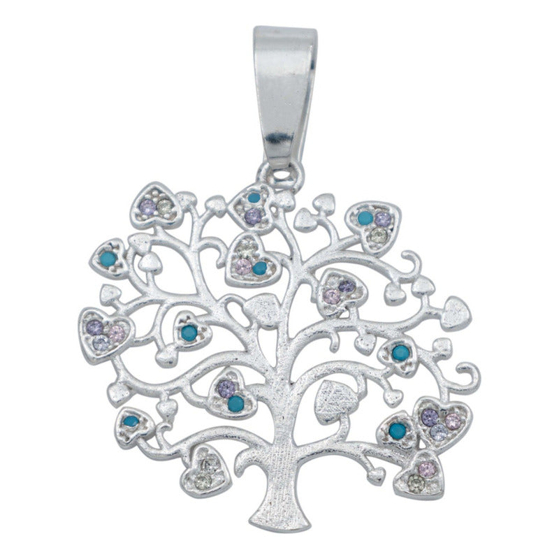 Dije Arbol Vida Corazones Zirconias Regalo Cadena Plata 925