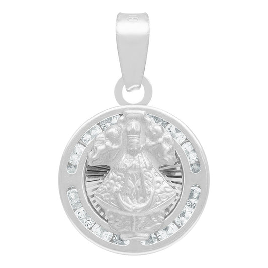 Dije Mini Medalla Bautizo Virgen Zapopan Plata 925 1.2 Cm Blanco