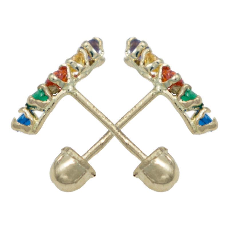 Broquel Lambada Arcoiris Zirconias Mujer Regalo Amor Oro 10k
