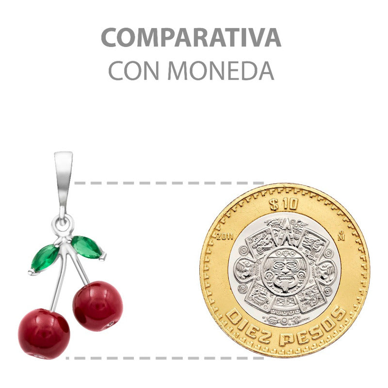 Joyaris Dije Cadena Cereza Plata .925 Mujer Rojo Verde 33mm Plateado