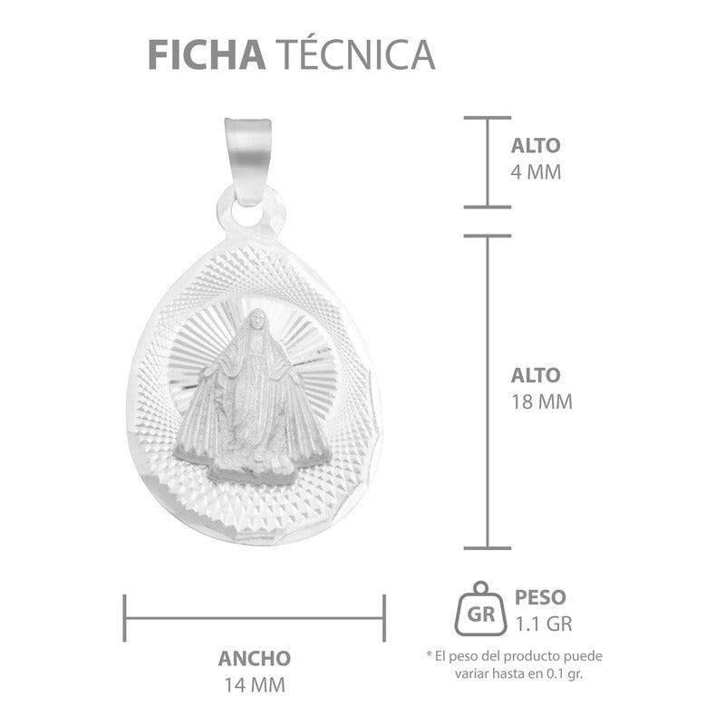 Dije Medalla Oval Diamanta Virgen Milagrosa Plata 925 1.4 Cm