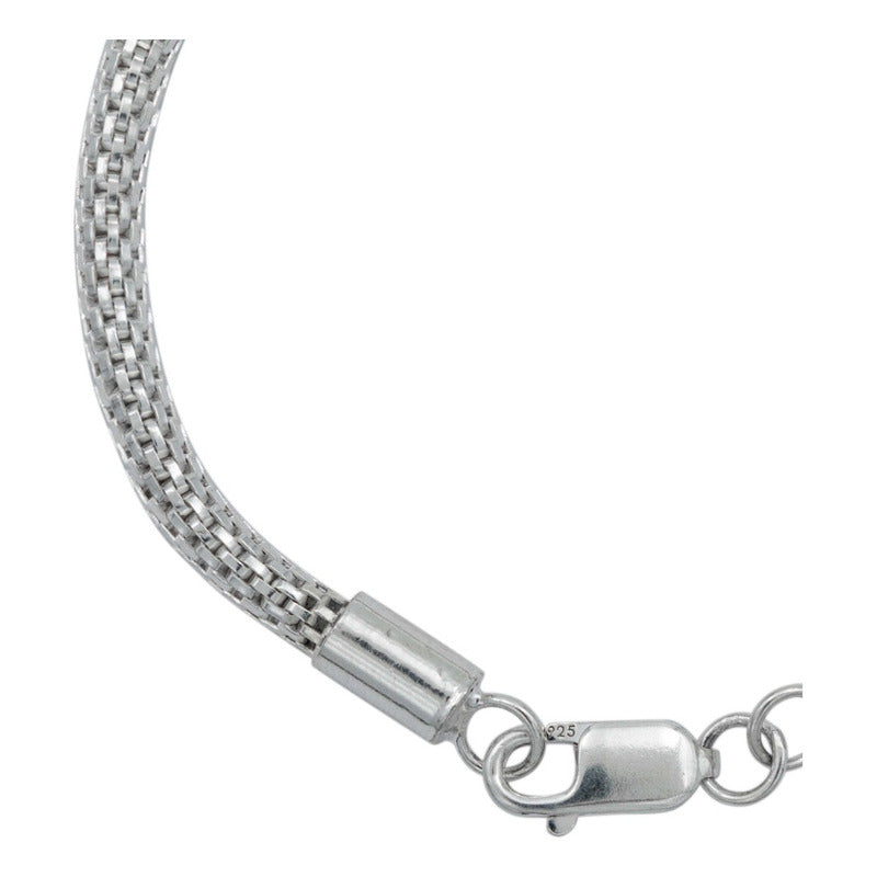 Pulsera Tejido Malla Regalo Hombre Mujer Plata 925 4 Mm