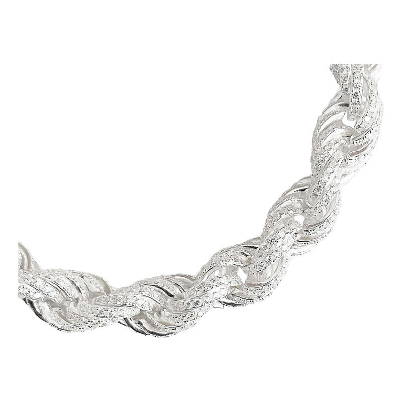 Pulsera Torzal Zirconias Hiphop Hombre Plata 925 1.2 Cm