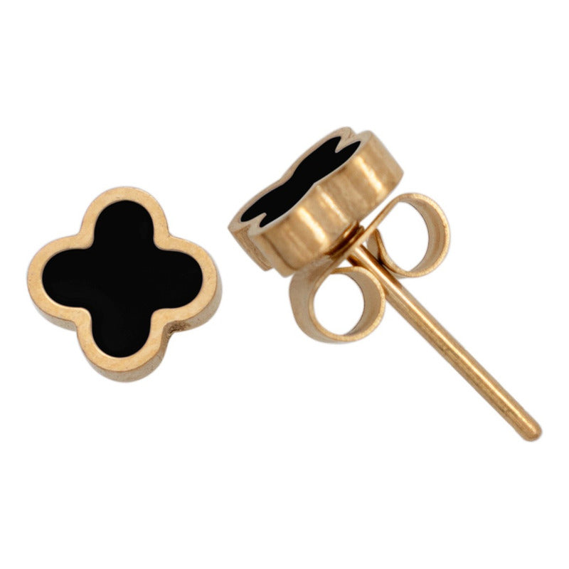 2 Pares Broquel Trebol Acero Inoxidable Chapa De Oro