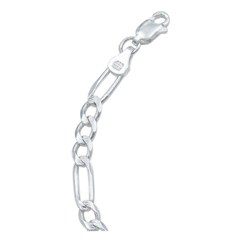 Esclava Pulsera Fígaro 3x1 Diamantada Unisex Plata S925 4 Mm