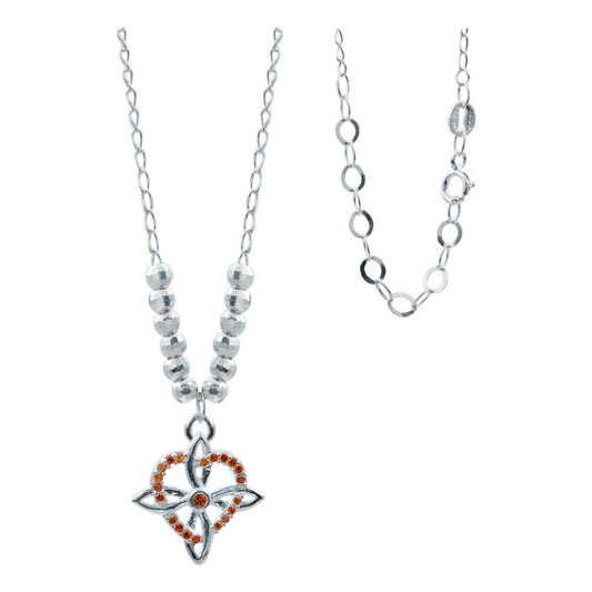 Collar Mini Nudo De Bruja Zirconia Corazón Bolita Plata 925 Naranja