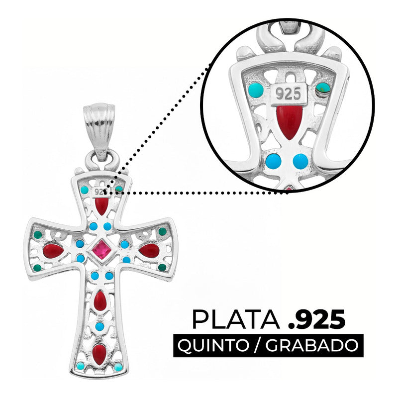 Dije Cruz Grande Plata 925 Piedra Natural Zirconia 4.3 Cm Rojo Fucsia