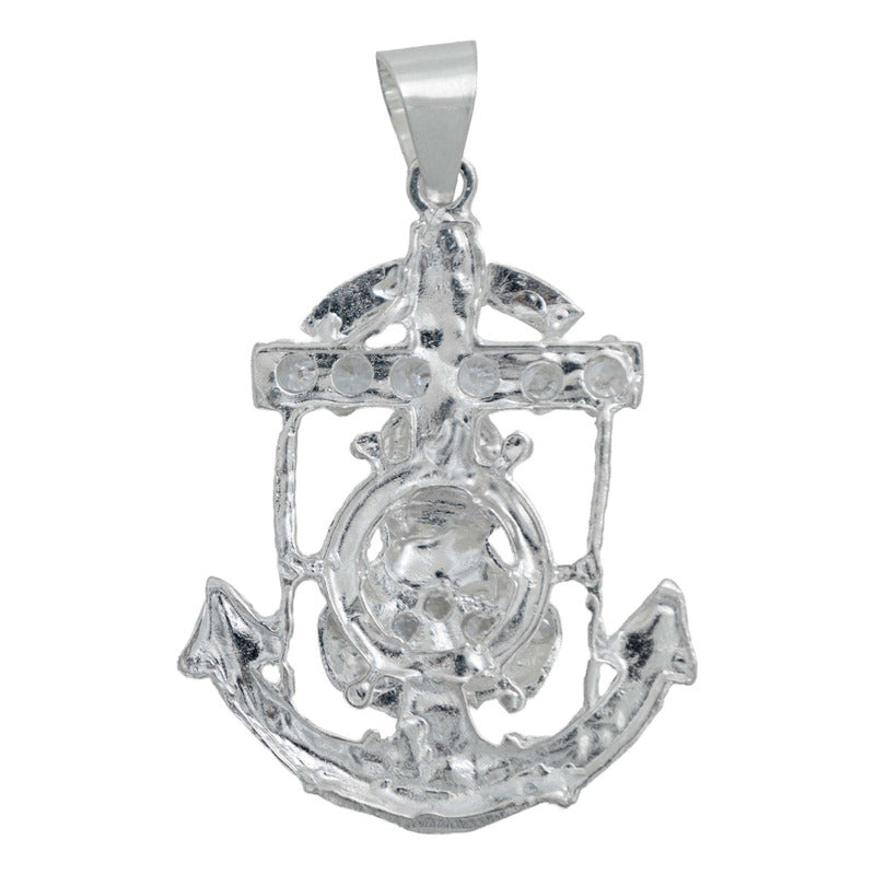 Dije Grande Jesús Malverde Ancla Zirconias Plata Solida 925