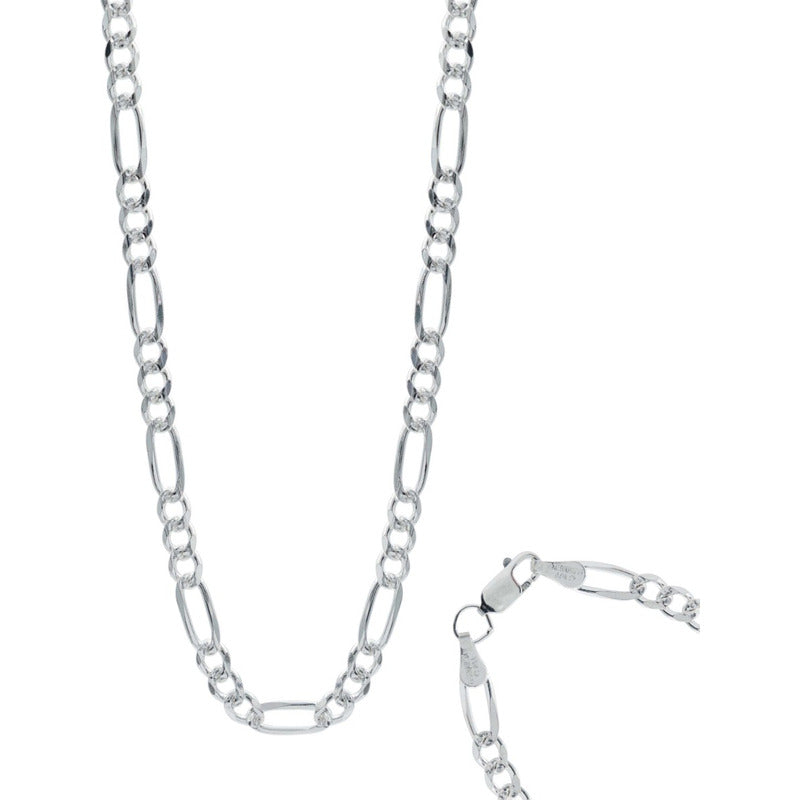 Cadena Figaro 3x1 Diamantada Unisex Plata 925 50 Cm X 5 Mm