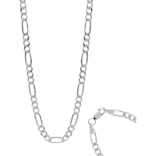 Cadena Figaro 3x1 Diamantada Unisex Plata 925 50 Cm X 5 Mm Plateado