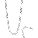 Cadena Figaro 3x1 Diamantada Unisex Plata 925 50 Cm X 5 Mm