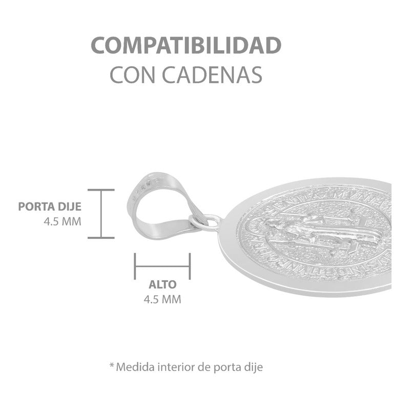 Dije Medalla Doble Vista San Benito Cruz Plata 925 1.8 Cm Plateado
