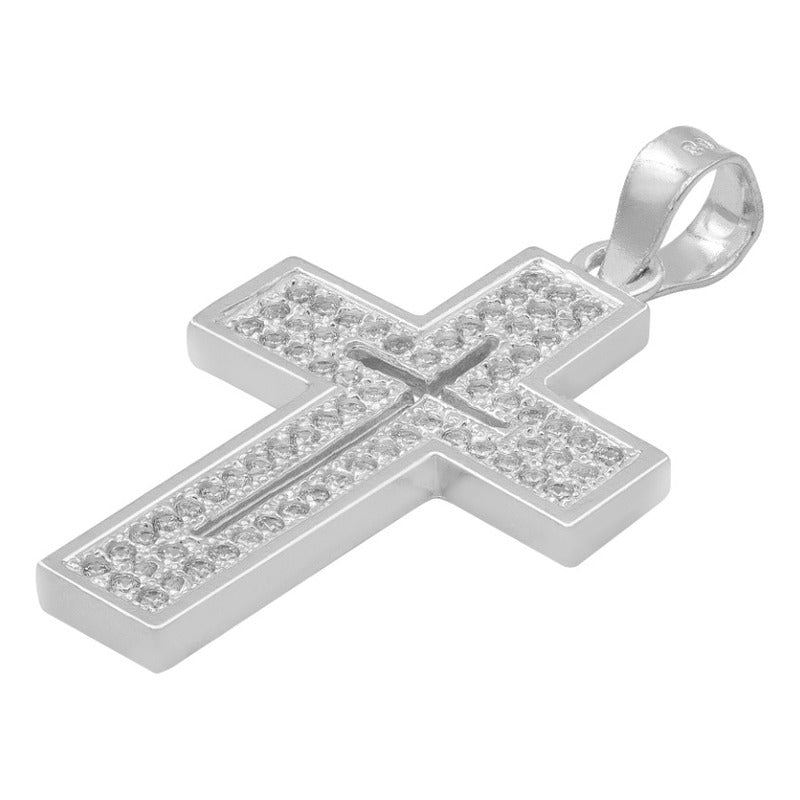 Dije Cruz Zirconias Hombre Mujer Regalo Plata 925 3.2 Cm