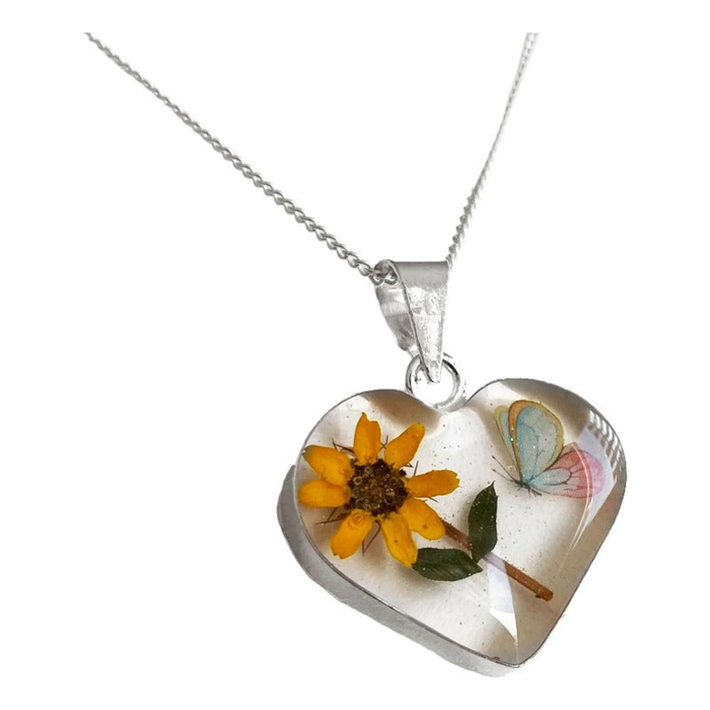Collar Girasol Encapsulado Regalo Amor Amistad Plata S925
