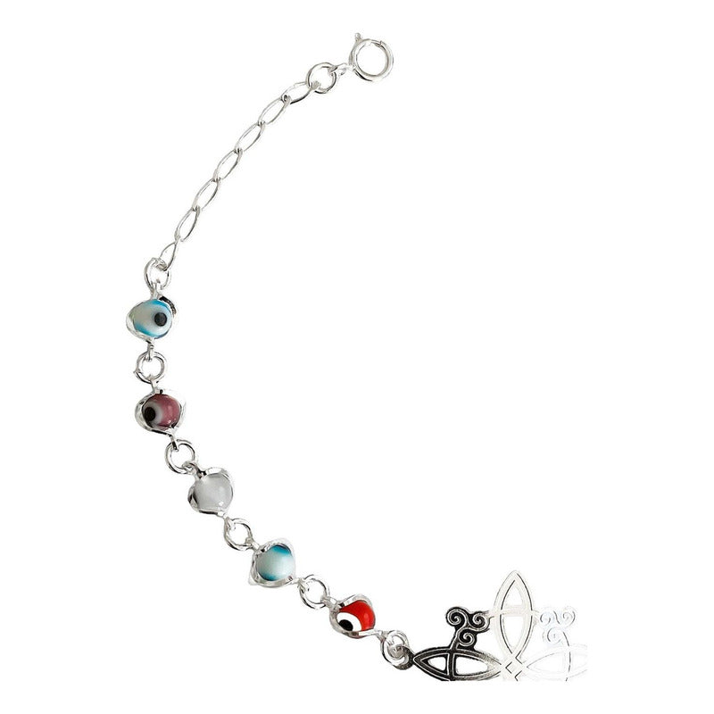 Pulsera Ajustable Nudo De Bruja A Laser Ojo Turco Plata 925