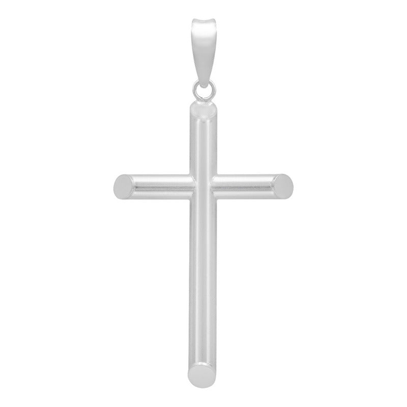 Dije Cruz Tubo Tubular Lisa Sencillo Hombre Plata 925 4.1 Cm Plateado