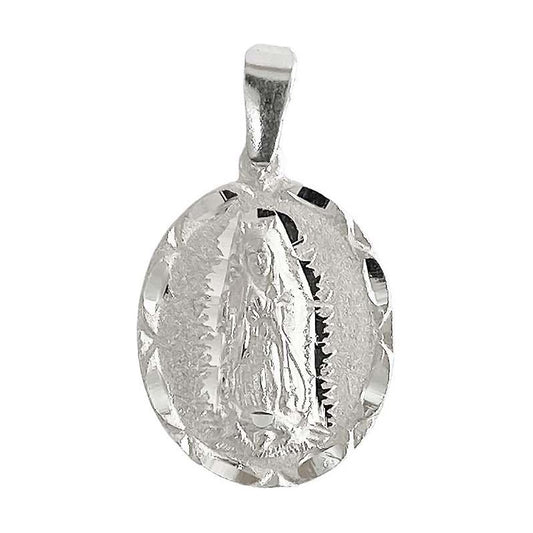 Medalla Chica Diamantada Mate Virgen Guadalupe Plata 925 Plateado Alto/ancho 2.8 Cm X 1.7 Cm