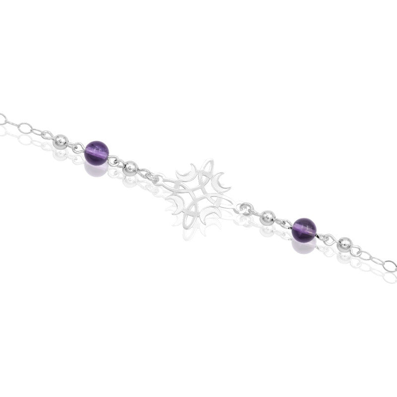 Pulsera Ajustable Nudo De Bruja Fases Lunes Bolas Plata 925 Morado 6 Cm 20 Cm