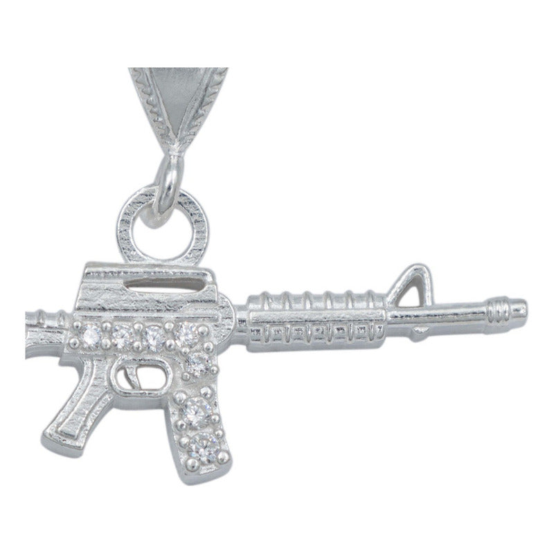 Dije Chico Rifle Asalta M16 Zirconias Hombre Regalo Plata925