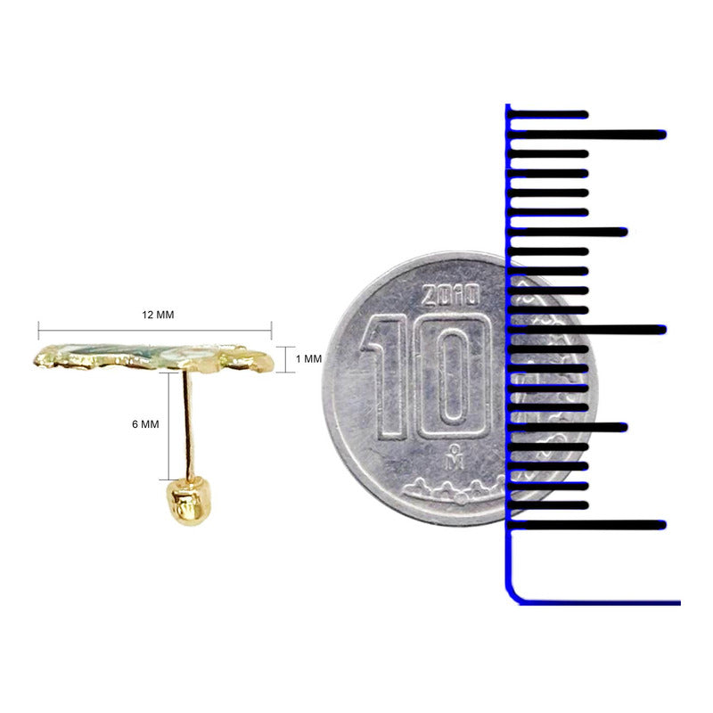 Broquel Arete San Judas Esmaltado Mujer Regalo Oro 10k Alto/ancho 9 Mm X 12 Mm