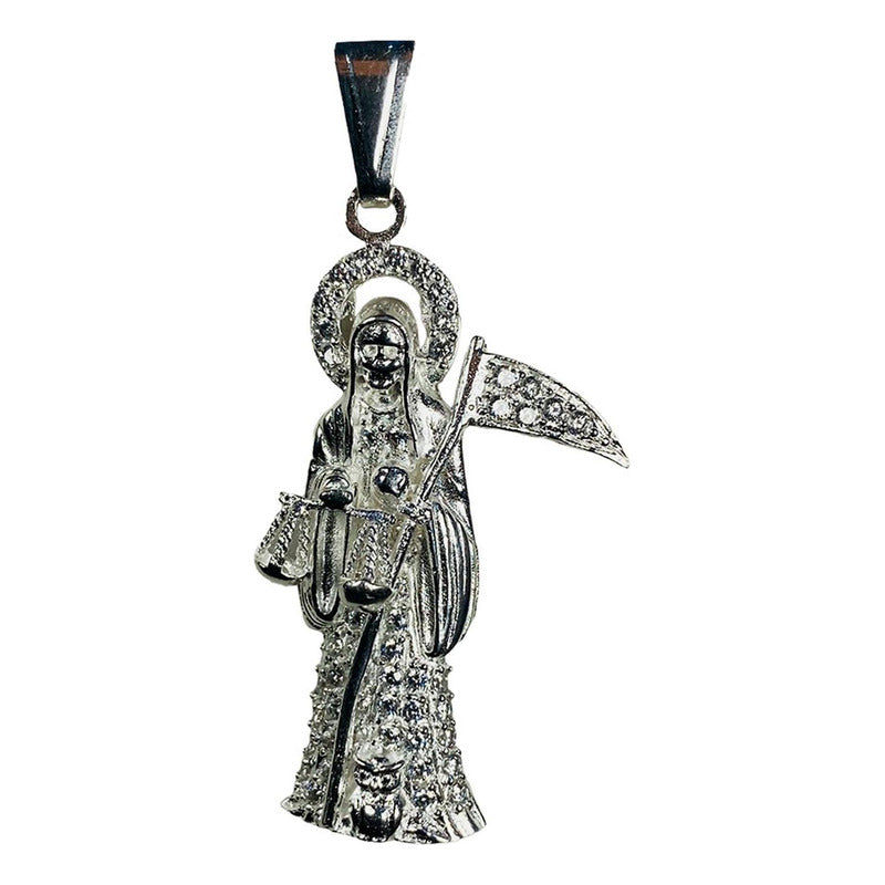 Dije Santa Muerte Con Zirconias En Plata Solida 925 4.5 Cm Plateado