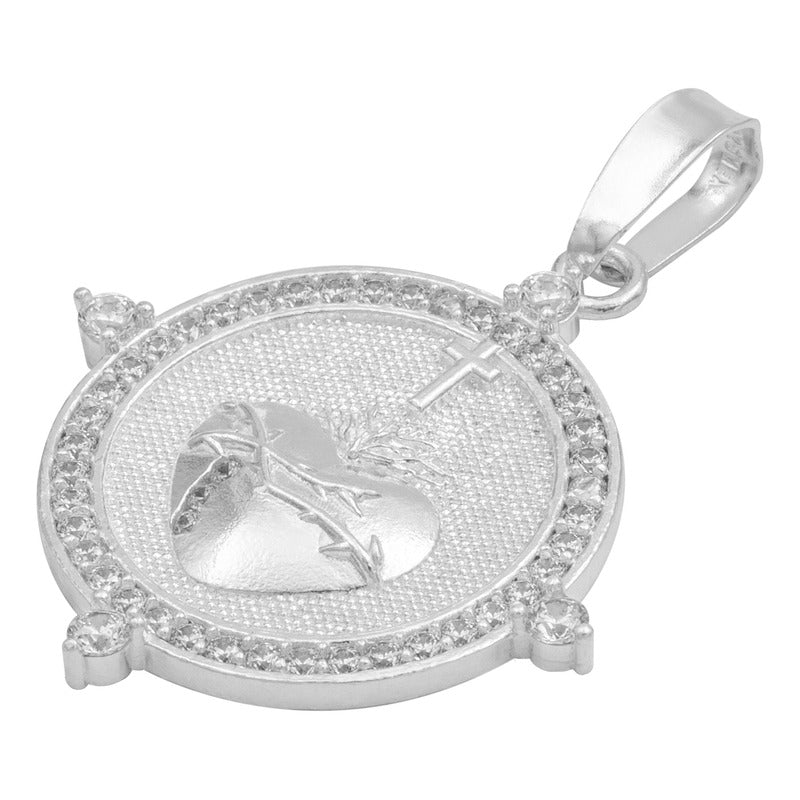Dije Sagrado Corazón Jesus Cruz Zirconias Unisex Plata 925