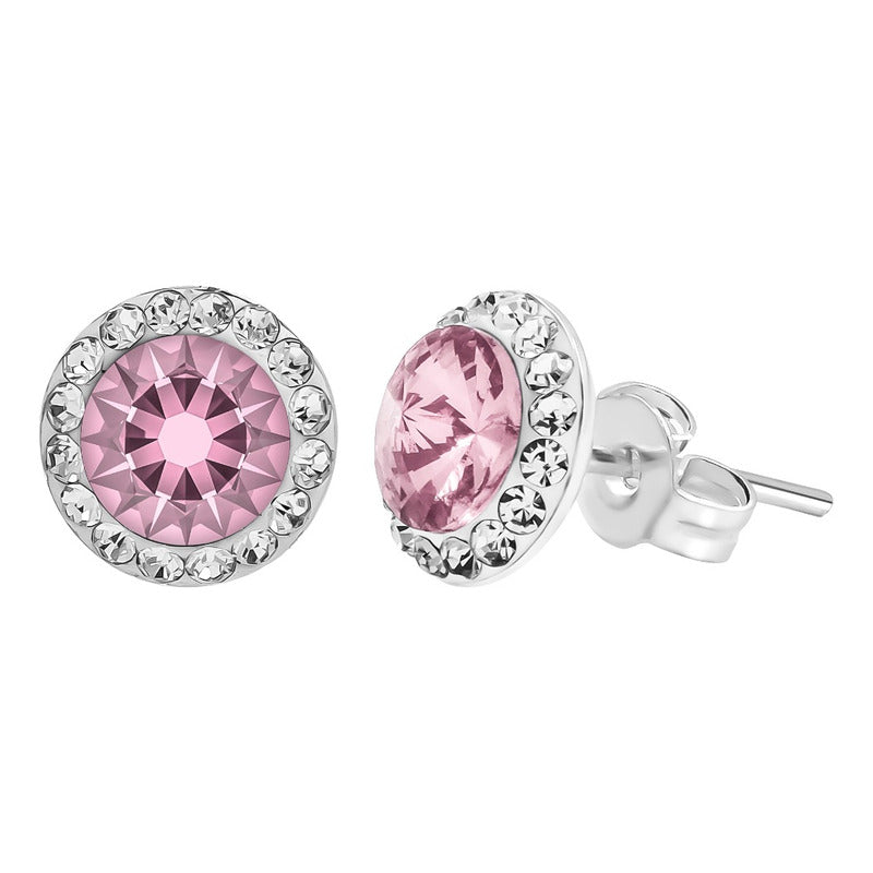 Juego Dije Aretes Plata 925 Con Cristales Zirconias 1.5 Cm Rosa