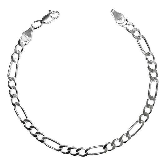 Esclava Pulsera Fígaro 3x1 Caballero Hombre Plata S925 5 Mm