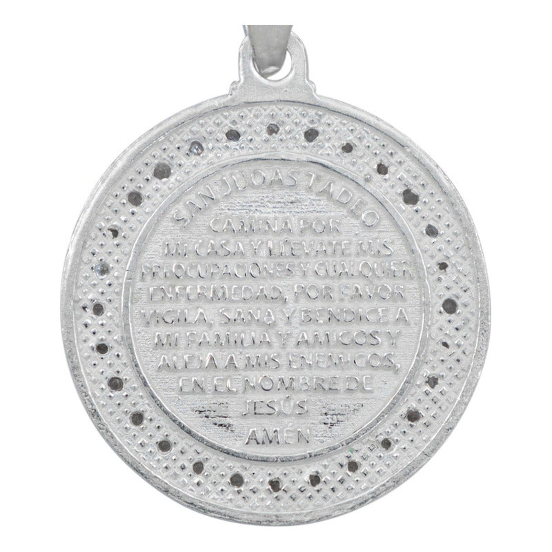 Dije Medalla Doble Vista San Judas Oración Zirconia Plata925 Blanco