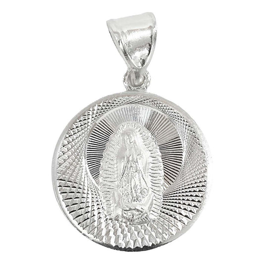 Medalla Diamantada Virgen De Guadalupe Plata Ley 925 2.4 Cm Plateado Alto/ancho 3.5 Cm X 2.3 Cm