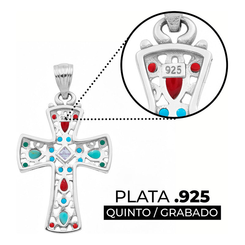 Dije Cruz Grande Plata 925 Piedra Natural Zirconia 4.3 Cm Violeta