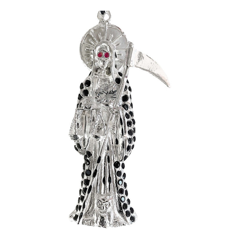 Dije Medalla Gigante Santa Muerte Con Zirconias En Plata 925