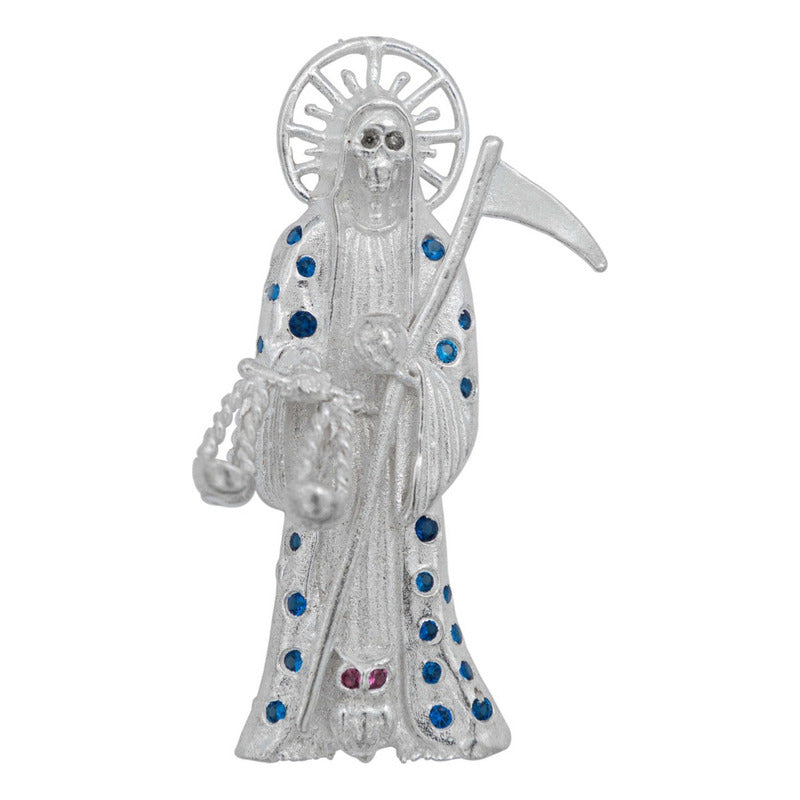 Dije Santa Muerte Guadaña Asa Lisa Zirconia Plata 925 5.8 Cm