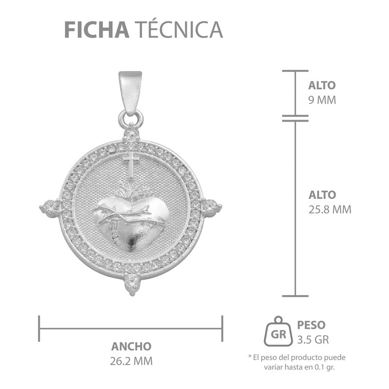 Dije Sagrado Corazón Jesus Cruz Zirconias Unisex Plata 925