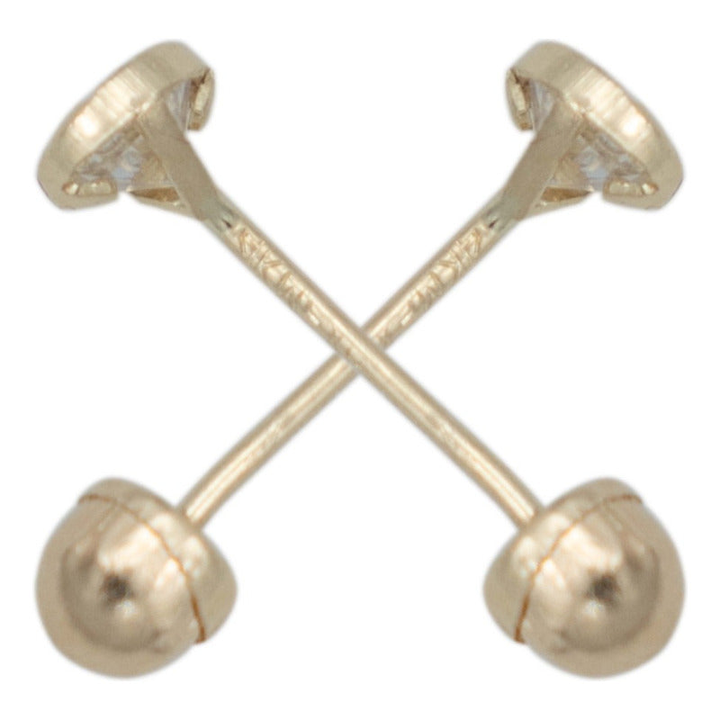 Arete Broquel Bisel Diamantado Zirconia Regalo 2.5 Mm Oro14k