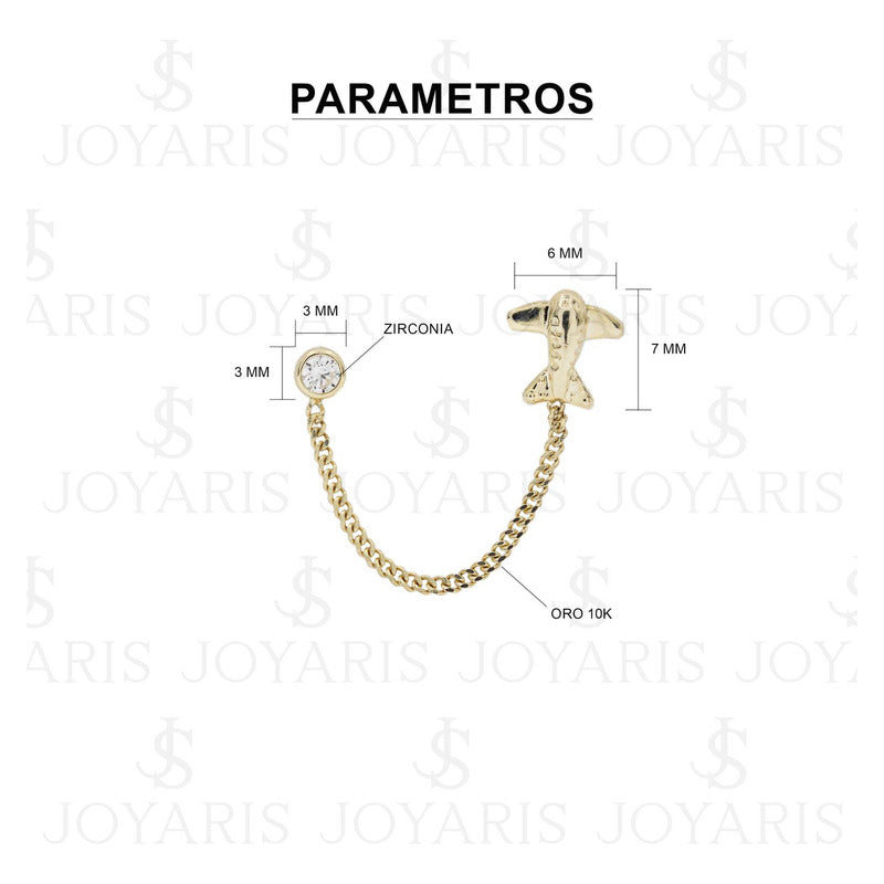 Arete Doble Broquel Avion Cadena Zirconia Mujer Amor Oro10k