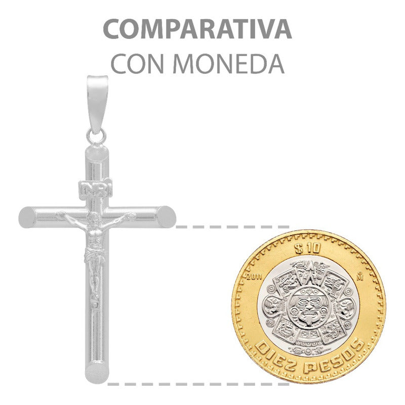 Dije Cruz Tubo Tubular Lisa Cristo Hombre Plata 925 5 Cm Plateado