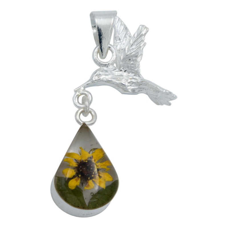 Collar Colibri Girasol Encapsulado Amor Regalo Plata 925
