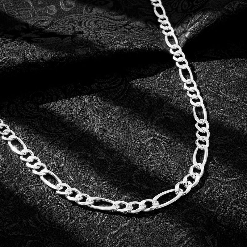 Cadena Figaro 3x1 Diamantada Hombre Plata 925 45 Cm X 6 Mm Plateado