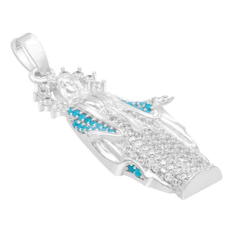 Dije Virgen Milagrosa Chica Zirconias Plata 925 4 Cm Celeste