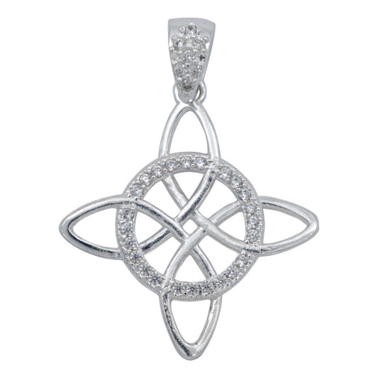 Dije Nudo De Bruja Celta Premium Asa Zirconias Plata 925 Blanco