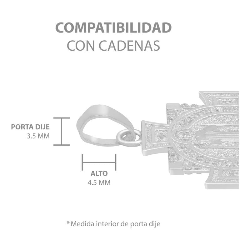 Dije Medalla Doble Vista Cruz Cuadrada San Benito Plata 925 Plateado