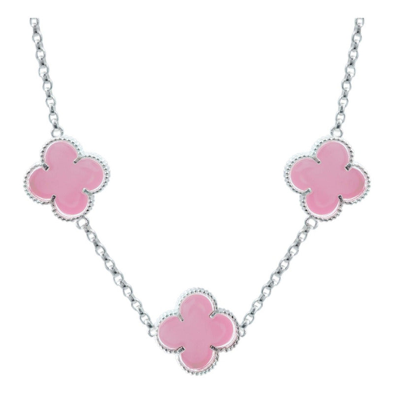 Cadena Con Dijes Trebol Esmaltado Corridos Plata 925 65 Cm