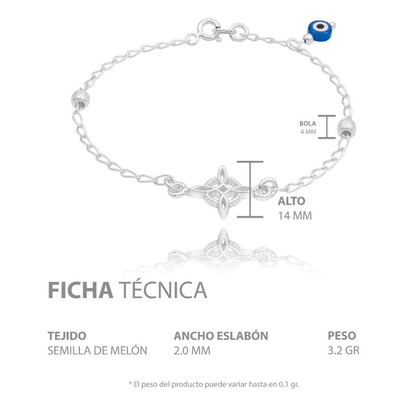Pulsera Nudo De Bruja Bola Azucarada Ojo Turco Plata 925 Azul 18 Cm