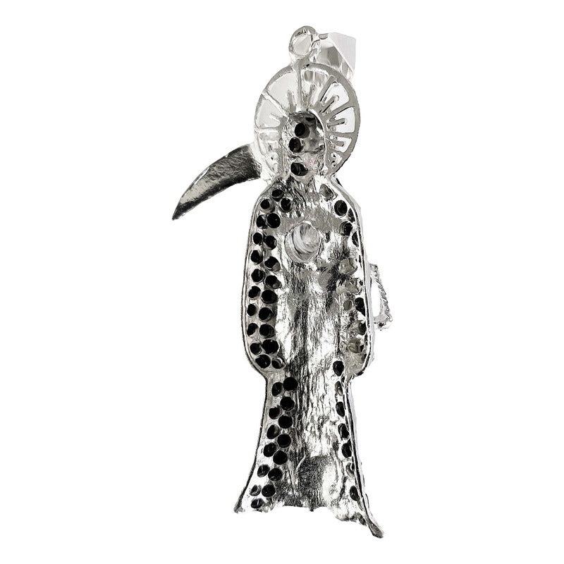 Dije Medalla Gigante Santa Muerte Con Zirconias En Plata 925