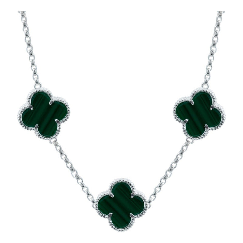 Cadena Con Dijes Trebol Esmaltado Corridos Plata 925 65 Cm